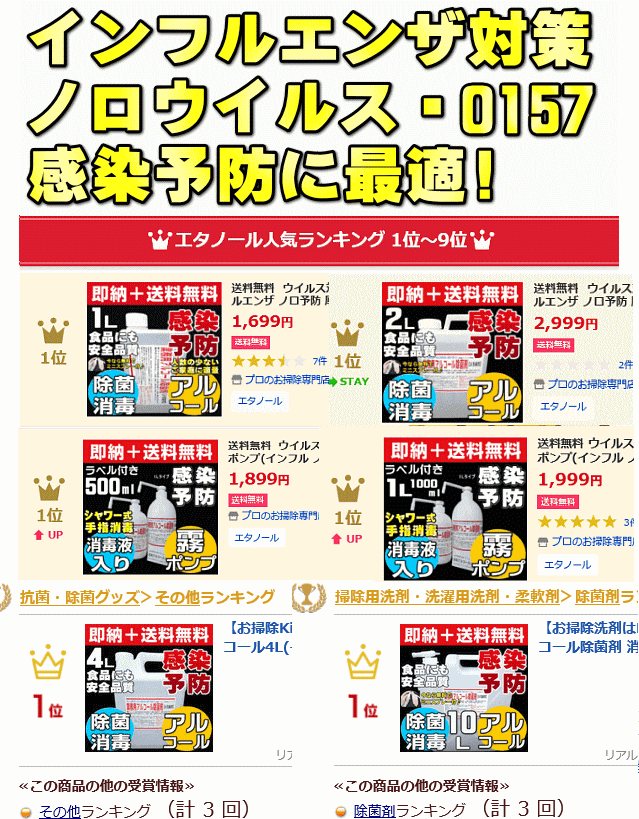 【無料サンプル付！】送料無料 ウイルス対応型 業務用アルコール除菌剤 消毒用アルコール 消毒用エタノール 消毒液 消毒用ア_6