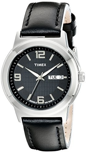 Timex T2E561 メンズステンレススチールブラックレザーバンドブラック Timex T2E561 メンズステンレススチールブラックレザーバンドブラック