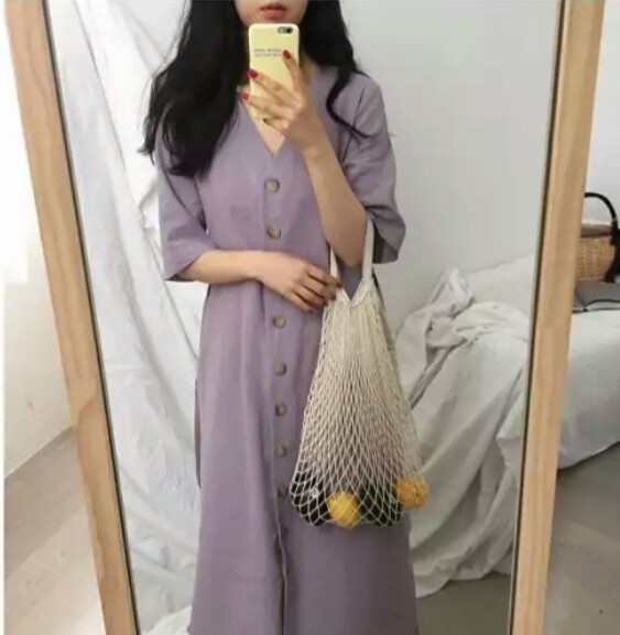 パープルワンピース Vネック カジュアル ゆるワンピ ママファッションの通販はau Pay マーケット Miyabeautyblessing Au Pay マーケット店