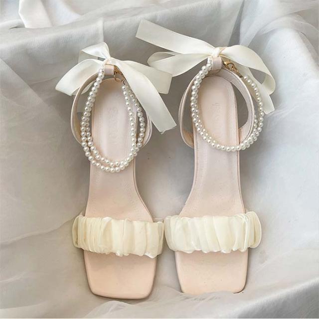 大きいリボン♡【CHANEL】リボン パールストラップサンダル デートにピッタリ♪】シャネル ストラップ リボン サンダル