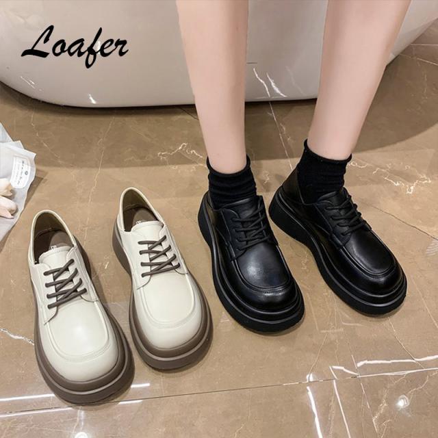 レザーローファー シューズ クラシックローファー レトロ感 トレンド フェミニン モダン エレガント スクエアトゥ シンプル ガーリー 可愛い お洒落 22.5cm-26cm 大きめサイズ有りの通販は