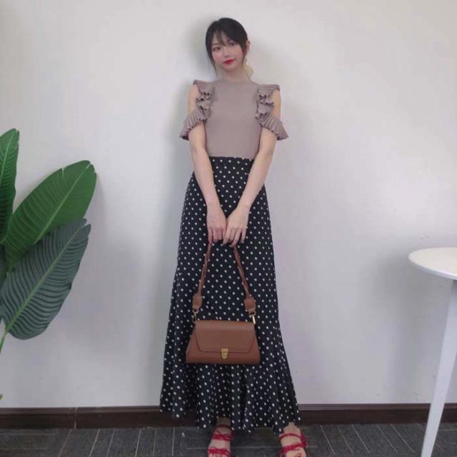 トップス サマーニット 袖フリル ショルダーフリル 肩出し