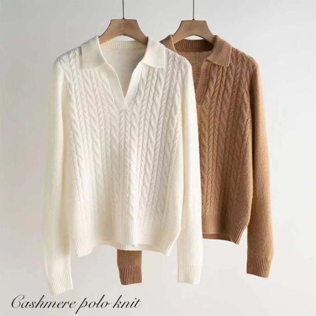 カシミヤポロニット トップス カシミヤ素材 100% ポロ ニット ふわふわ プルオーバー セーター 長袖 上質 上品 SML カシミヤポロニット トップス カシミヤ素材 100% ポロ ニット