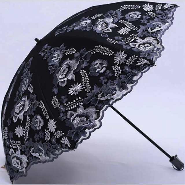 傘 日傘 雨傘 折り畳み傘 UVカット レース 刺繍花 フラワ 刺繍日傘 雨傘 レース 日傘 折りたたみ傘 UPF50+ レディース