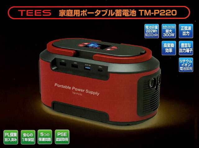 特価公式TEES　家庭用ポータブル蓄電池　状態良品　TM-P220　USB端子/DC端子/コンセント端子/LEDライト機能　（管理番号：049110）100 その他