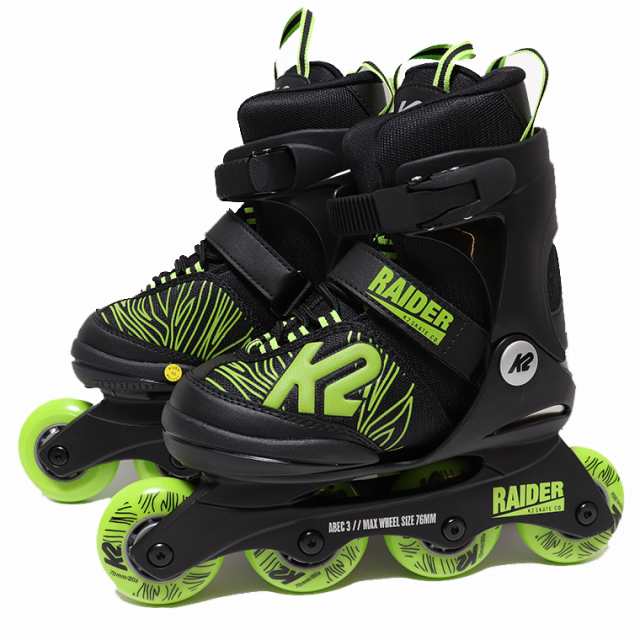 K2 インラインスケート ジュニア　RAIDER BLACK/LIME スケート　陸上トレーニング　サイズ調整付き　メーカー希望価格17の品