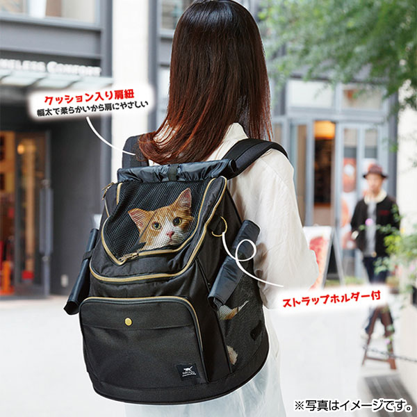 ペティオ necoco リュックキャリー ブラック 黒 猫用 キャリーバッグ 生地 布 猫 ネコ 短毛 長毛 〜8kg おでかけにぴったり リュックタイプで疲れにくく安定した空間で猫ちゃん快適 Petio_2