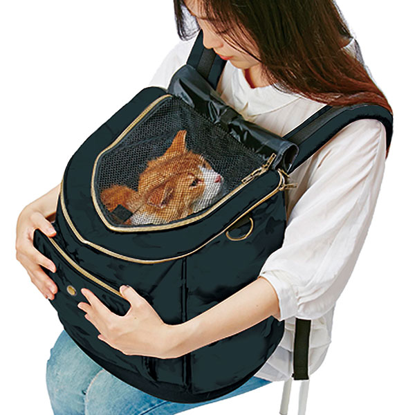 ペティオ necoco リュックキャリー ブラック 黒 猫用 キャリーバッグ 生地 布 猫 ネコ 短毛 長毛 〜8kg おでかけにぴったり リュックタイプで疲れにくく安定した空間で猫ちゃん快適 Petio_6
