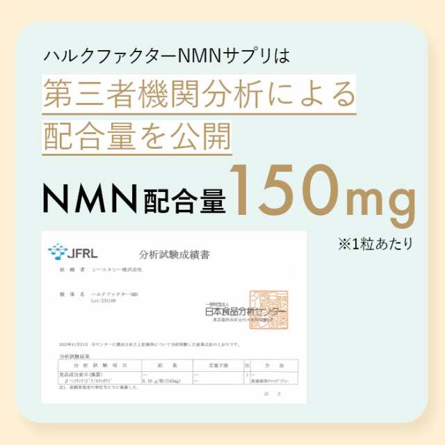 3,000円OFFクーポン配布中！[送料無料] ハルクファクター NMN 高純度 100% NMN 9300mg サプリ 日本製 nmn 31日分  サプリメント 栄養機能食品 ビタミンE ビオチン エクソソームプラセンタ システインペプチド レスベラトロール アスタキサンチン 二酸化チタン不使用  ラジオ ...