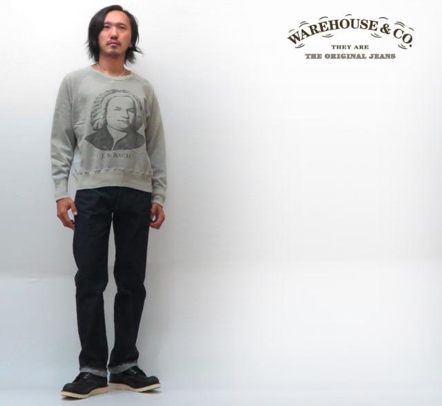 ウェアハウス WAREHOUSE クルーネック スウェット 461 FADED J.S.BACH ユーズドウォッシュ 2ND-HAND  バッハ