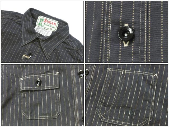 シュガーケーン SUGAR CANE 長袖 ワークシャツ ブラックウォバッシュストライプ  FICTION ROMANCE 8.5oz. BLACK WABASH STRIPE WORK SHIRT SC29585 【2025年秋冬新作】