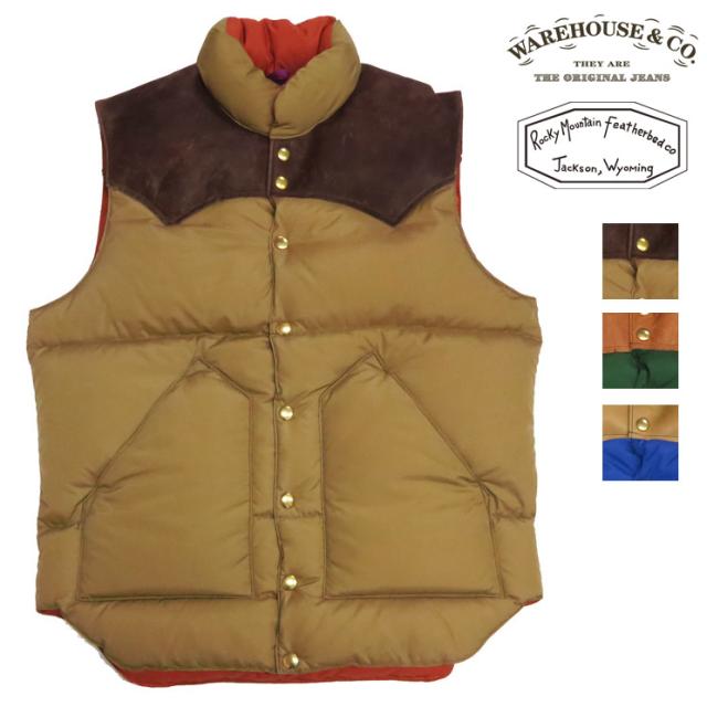 ウェアハウス WAREHOUSE ロッキーマウンテン フェザーベッド ROCKY MOUNTAIN FEATHERBED ナイロン ダウンベスト ホースハイド レザーヨーク NYLON DOWN VEST ホワイトダックダウン WH2234 【2025年秋冬新作】