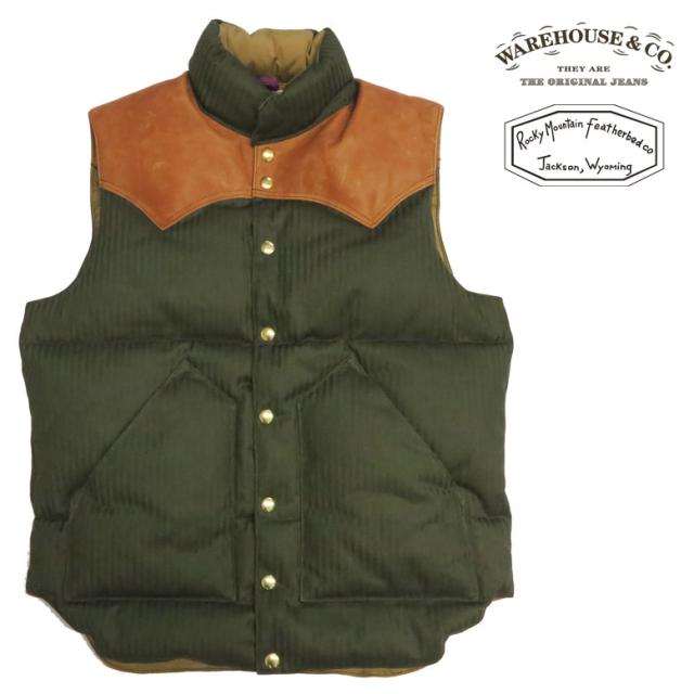 ウェアハウス WAREHOUSE ロッキーマウンテン フェザーベッド ROCKY MOUNTAIN FEATHERBED 硫化染コットンヘリンボーン ダウンベスト ホースハイド レザーヨーク NYLON DOWN VEST ホワイトダックダウン WH2236 【2025年秋冬新作】