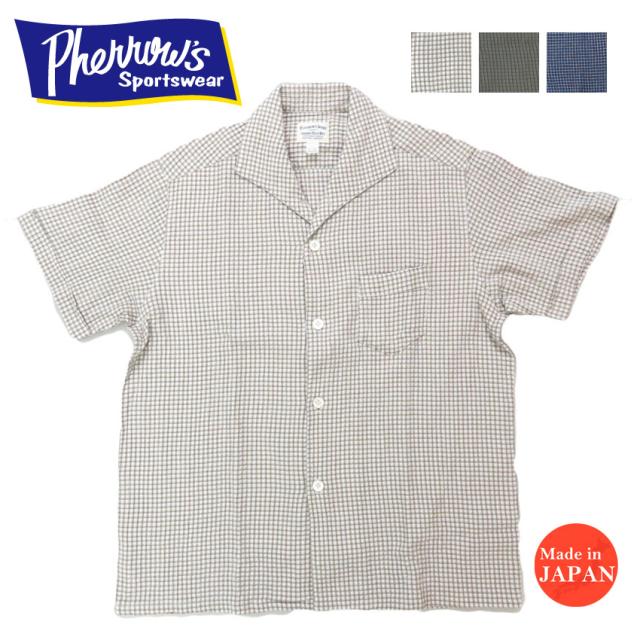 フェローズ PHERROW'S 半袖 チェック イタリアンカラーシャツ 25S-PICS2
