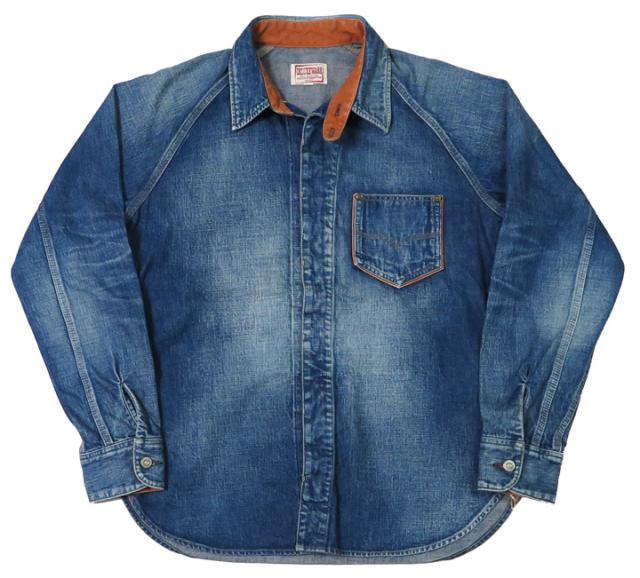 デラックスウェア DELUXEWARE 10.5oz デニム ワークシャツ ユーズドウォッシュ 40s DENIM インディゴ 7640AG