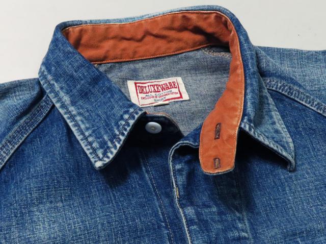 デラックスウェア DELUXEWARE 10.5oz デニム ワークシャツ ユーズドウォッシュ 40s DENIM インディゴ 7640AG
