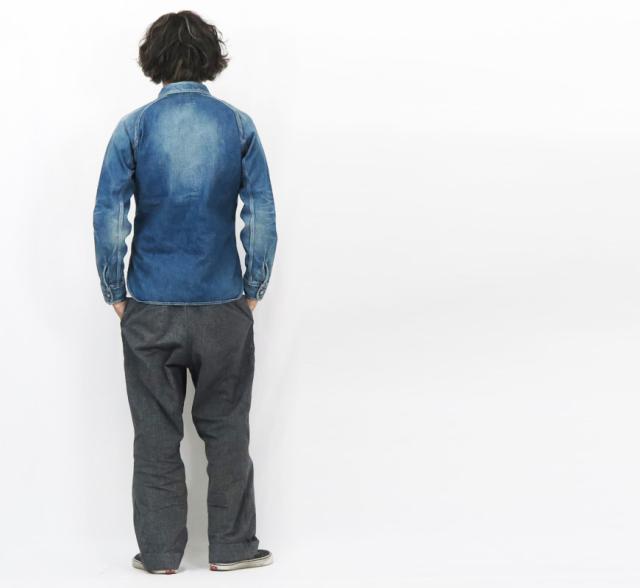 デラックスウェア DELUXEWARE 10.5oz デニム ワークシャツ ユーズドウォッシュ 40s DENIM インディゴ 7640AG
