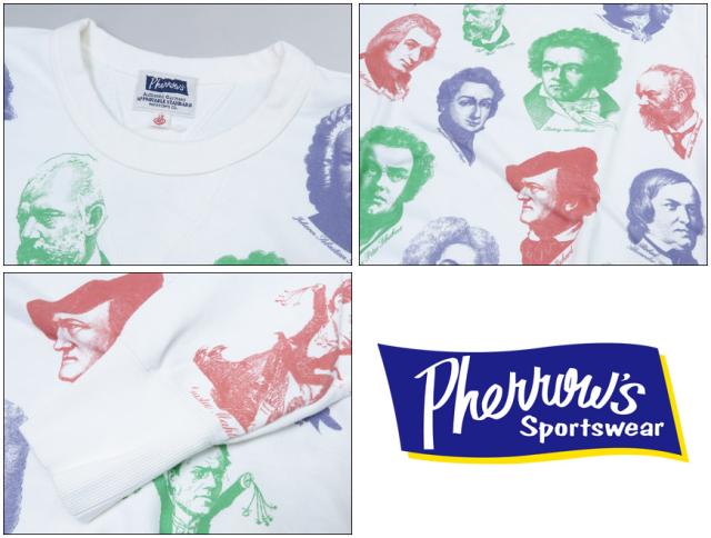 フェローズ Pherrow's 長袖 クルーネック スウェット プリント 裏毛 両