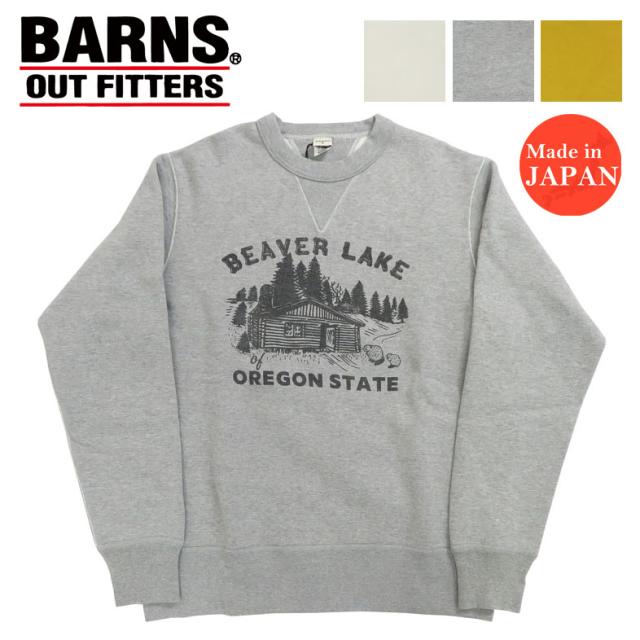 バーンズ BARNS 長袖 COZUN 両Vガセット クルーネック スウェット トレーナー プリント 