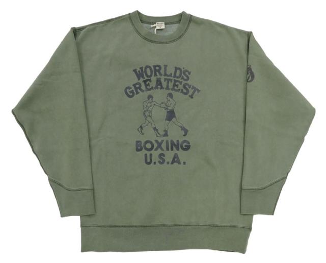 バーンズ BARNS 長袖 クルーネック スウェット アスレチックシリーズ トレーナー プリント ピグメント染め ”Boxing” BR-24444