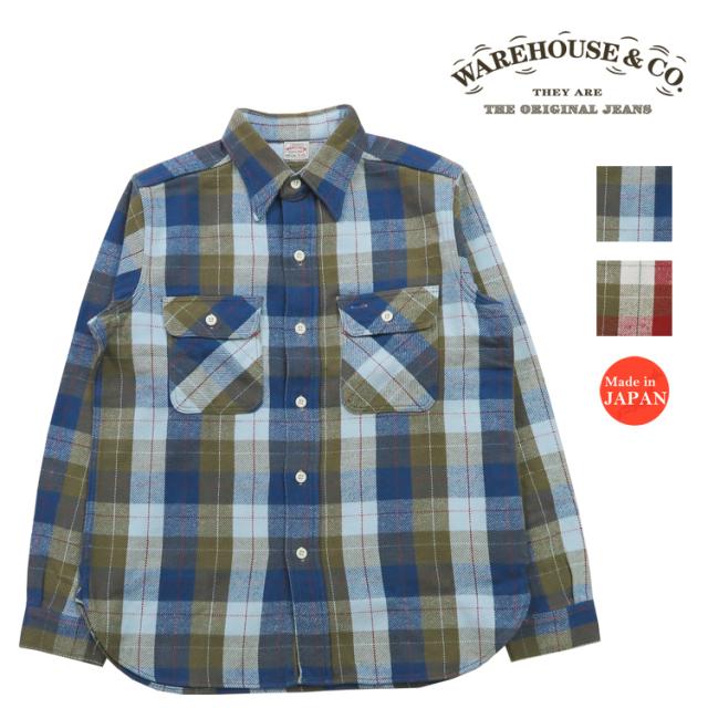 ウェアハウス WAREHOUSE フランネル シャツ 長袖 チェック E柄 ワンウォッシュ WH3104