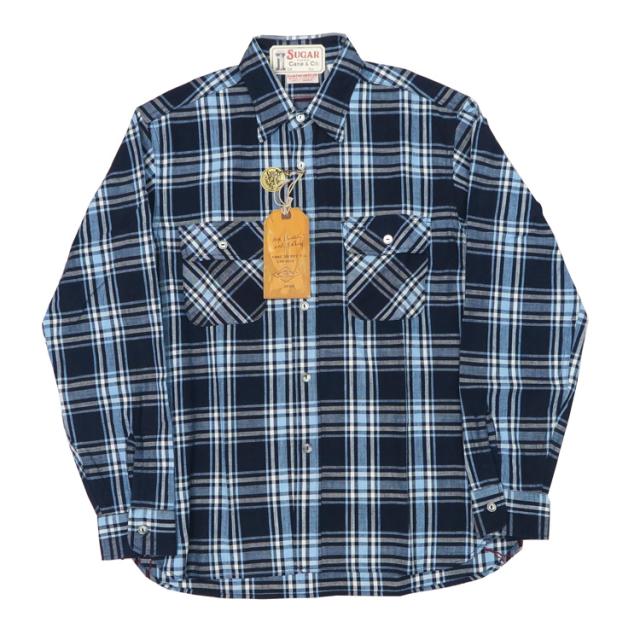 シュガーケーン SUGAR CANE 長袖 ワークシャツ FICTION ROMANCE 7.9oz. INDIGO CHECK WORK SHIRT SC29182