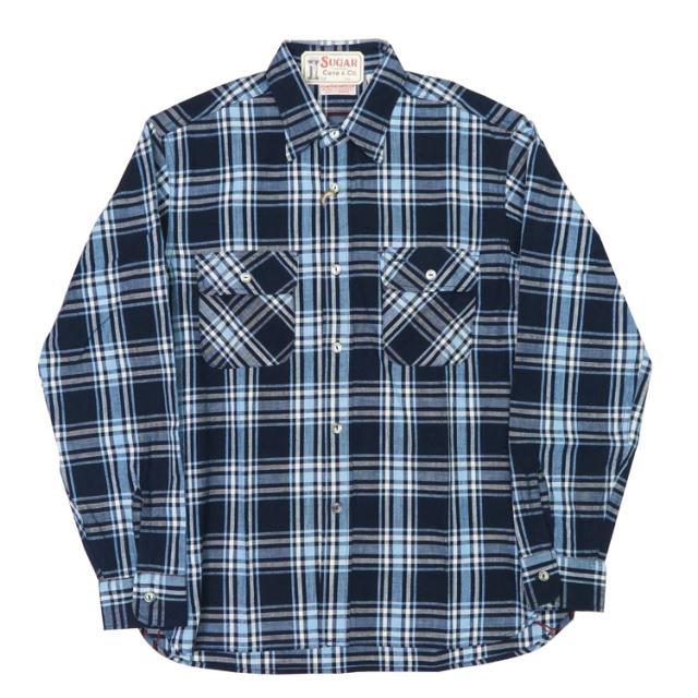 シュガーケーン SUGAR CANE 長袖 ワークシャツ FICTION ROMANCE 7.9oz. INDIGO CHECK WORK SHIRT SC29182
