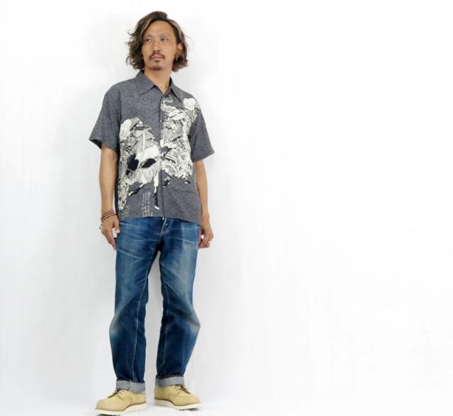 サンサーフ SUN SURF × 葛飾北斎 SPECIAL EDITION “画本武蔵鐙” 半袖 レーヨン ハワイアンシャツ日本の意匠 アロハシャツ SS39460_5