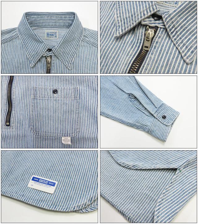 UNION HERCULES MADE ユニオン ヘラクレス メイド ハーフZIPシャツ ヒッコリーストライプ by JOHNBULL ジョンブル HE251S03-211【2026年春夏新作】_3