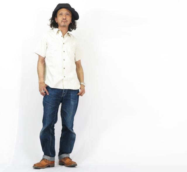 シュガーケーン SUGAR CANE 8.5oz ホワイト ウォバッシュ ストライプ 半袖 ワーク シャツ FICTION ROMANCE フィクションロマンス SC37275