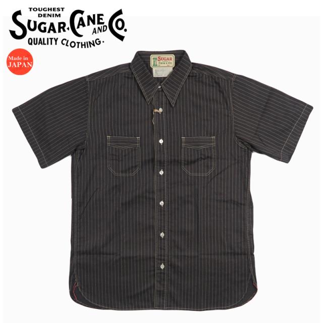 シュガーケーン SUGAR CANE 半袖 ブラックウォバッシュストライプ ワークシャツ FICTION ROMANCE 8.5oz. SC397032【2026年春夏新作】