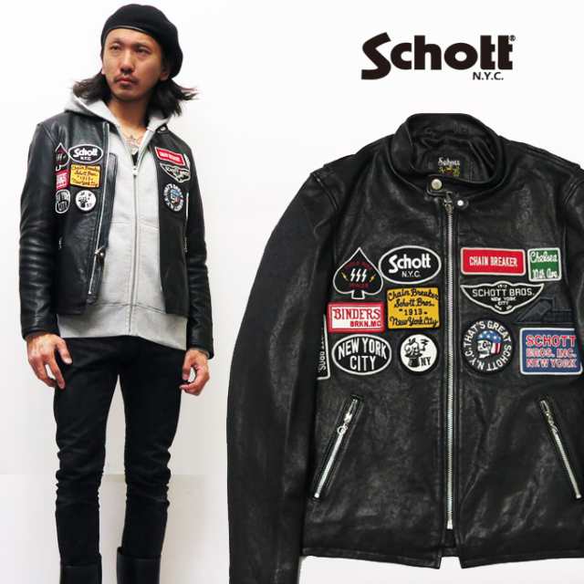 ショット Schott ラムレザー ジャケット カフェレーサー ワッペン 羊革 ライダース 3191052