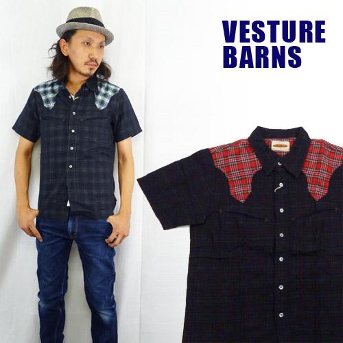 バーンズ BARNS 切り返しガーゼチェックウエスタンシャツ