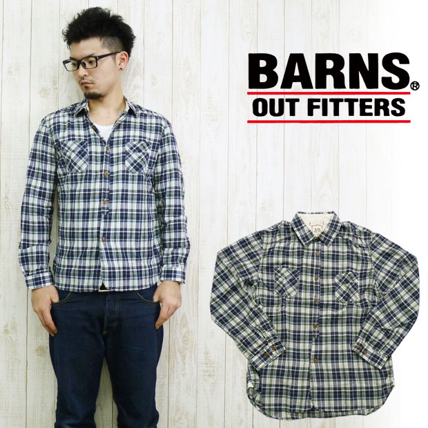 バーンズ BARNS 綿麻 サマー チェックシャツ