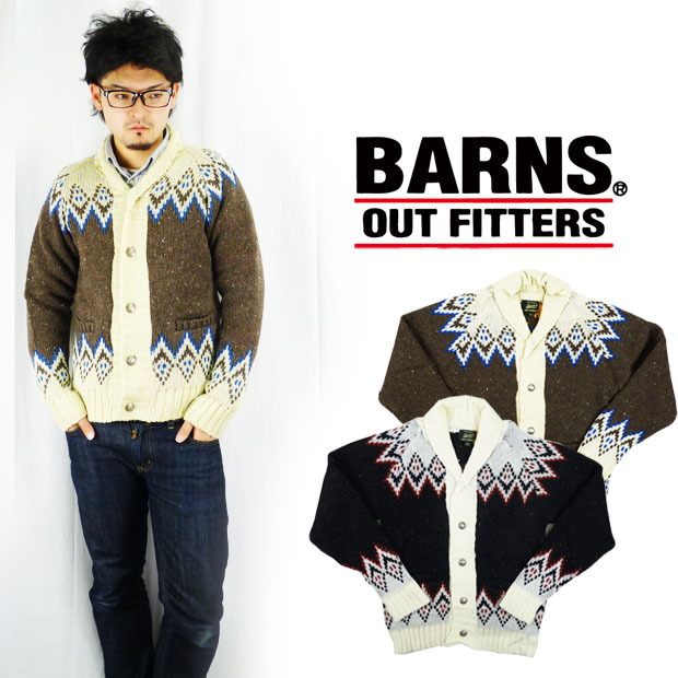 バーンズ BARNS ３Ｇジャガードニットカーディガン ネイティブパターンの通販は