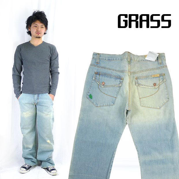 grass グラス ユーズド加工ルーズフレアジーンズ（ジーパン・Ｇパン・デニム）