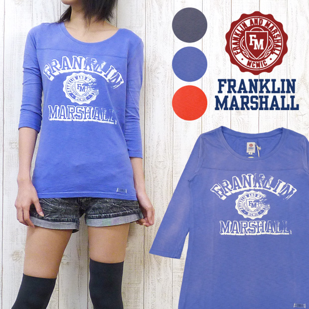 フランクリン マーシャル FRANKLIN＆MARSHALL レディース Tシャツ 7分袖 ベースボール ひび割れプリント カレッジ ヴィンテージ 38182-4039