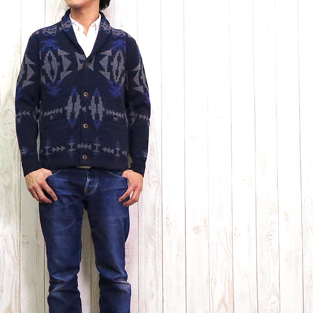 ファイブブラザー FIVE BROTHER カーディガン ニット ウール ネイティブ柄 ショールカラー ダークトーン fb1515075 カーディガン