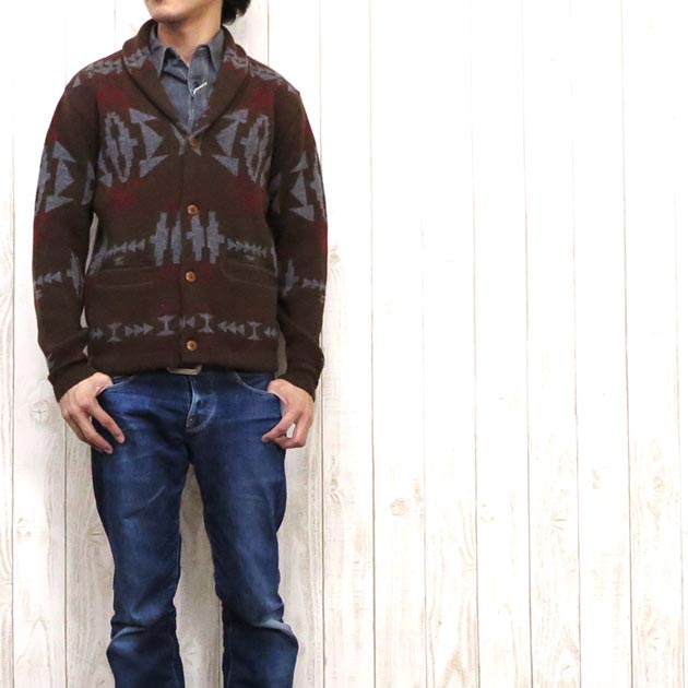ファイブブラザー FIVE BROTHER カーディガン ニット ウール ネイティブ柄 ショールカラー ダークトーン fb1515075 カーディガン