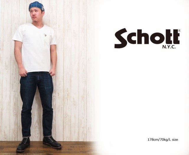 ショット Schott Ｔシャツ 半袖 レザーポケット カットオフ Vネック コンチョ sch3173011