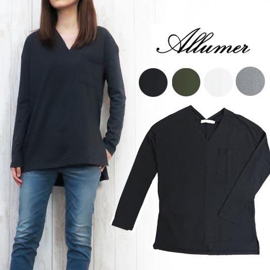 Allumer アリュメール レディース Ｔシャツ 長袖 サイド スリット Vネック amr8141850の通販は