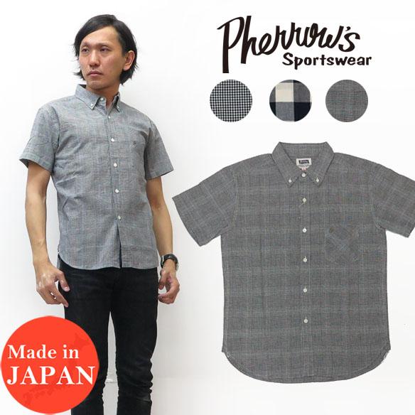 フェローズ Pherrow's 半袖 チェック ボタンダウン シャツ 19S-PBDS2