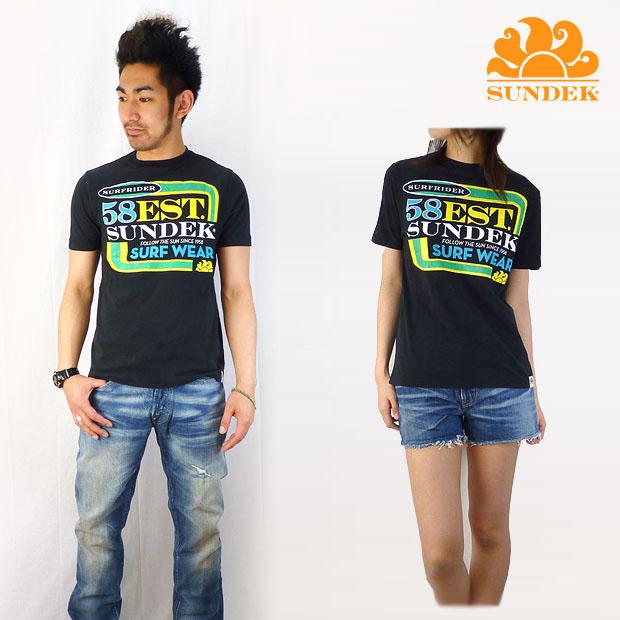 SUNDEK サンデッキ ヒビ割れプリント半袖Tシャツ