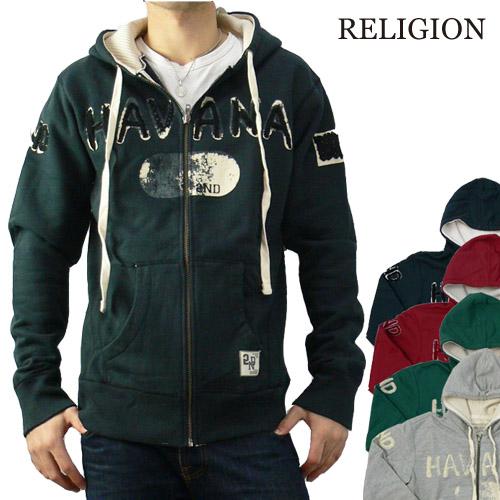 RELIGION レリジョン ヘビーウェイト・ヴィンテージ風刺繍スウェット（トレーナー）パーカー HAVANA