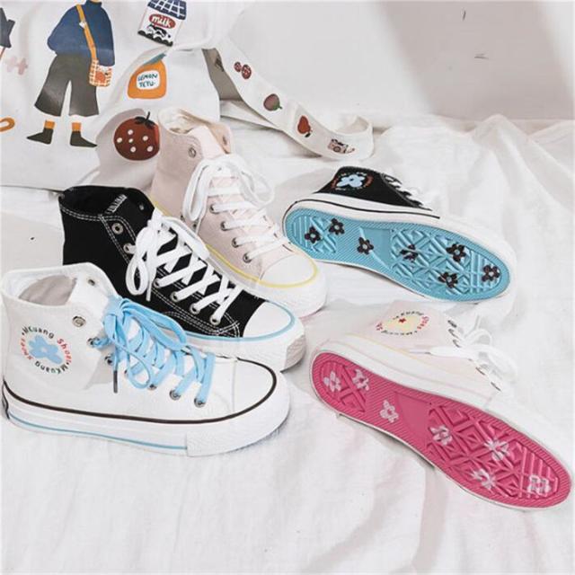 キャンバスシューズ 爽やかな色のハイカットスニーカー カジュアル 花柄 編み上げ おしゃれ 可愛い 韓国風 格好いい 3color レディーの通販はau Pay マーケット Mirei