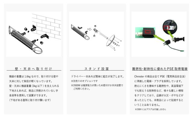 クレスター Chrester 業務用屋外防水ヒーター フェアリー 200V・2000W