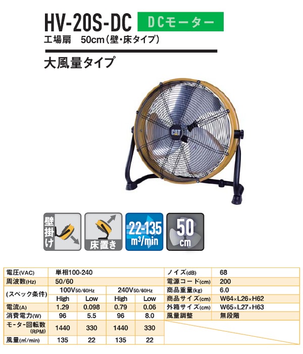 工場扇 50cm(壁・床タイプ) HV-20S-DC キャタピラー社 キャタピラー 