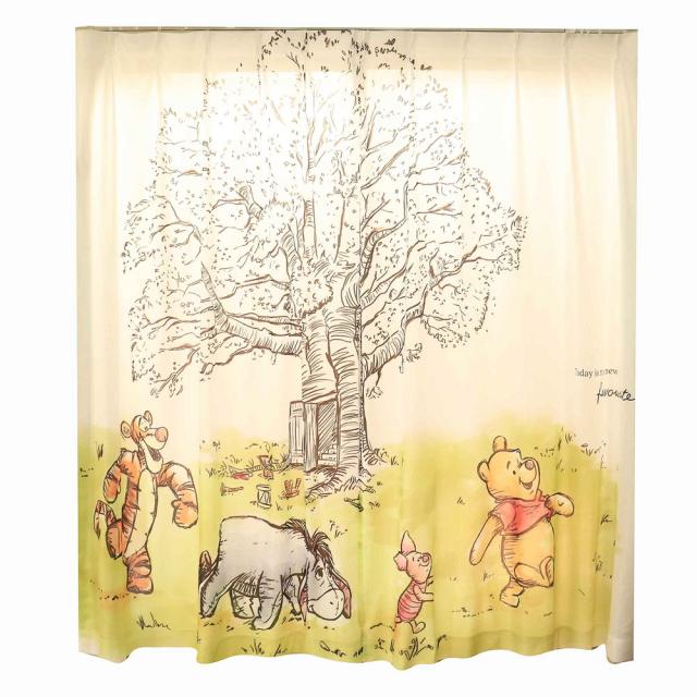[三太郎の日P10倍！]モリシタ ディズニー レースカーテン 2枚組 幅100x198cm丈 (くまのプーさん 絵羽柄レースカーテン) グッズ 大人 可愛い おしゃれ 大判 アート 外から見えにくい 左右1セット Disney イエロー キャラクター まく