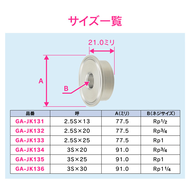 [三太郎の日P10倍！] 内ネジソケット 2S×20 ヘルール継手 サニタリー配管 GA-JK130 GAONA ガオナ KAKUDAI カクダイ