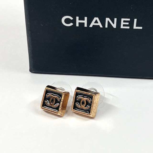 シャネル 中古 ピアス CHANEL ブラック ココマーク スクエア レース